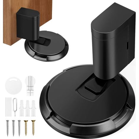 Cale Porte Bloc Porte, Butée de Porte Magnétique Lourde, Réglable Sans Perçage, Butée de Porte au Sol Mécanique avec Adhésif pour mur de Sol de Porte (Noir) (1/4)