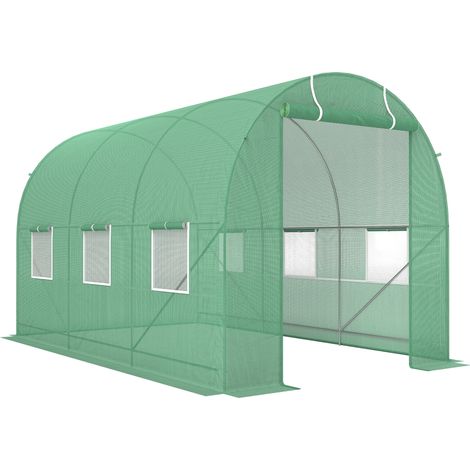 GagaSerre de Jardin Tunnel Surface Sol 7m² 3,5L x 2l x 2H m châssis Tubulaire renforcé Porte zippée 6 fenêtres enroulables Vert (1/5)