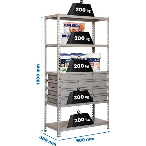 Simonrack Leichte Metallregal grau 5 Regale