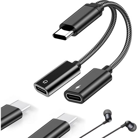 Dual USB-C Headphone Jack and Charger Adapter, 2-in-1 Type-C Audio Charging, Dual Type-C Jack Plug Compatible with Samsung Galaxy S23/S22/S21/Ultra Note20/Pixel/Huawei (1/4)