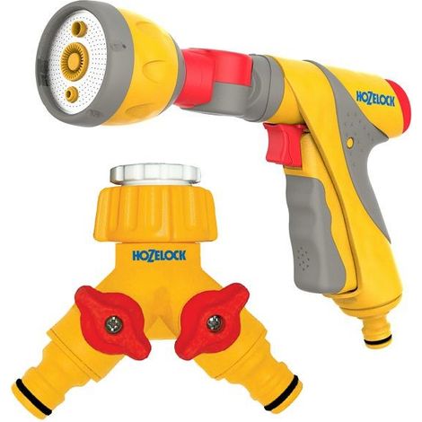 Hozelock 2695 Ultra Twist Spray Gun Sprinkler and 2256 Dual Tap Connector