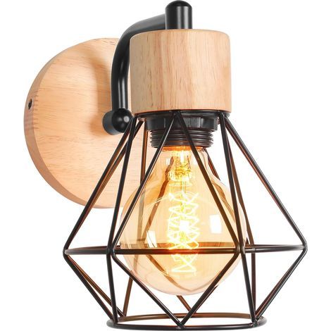 1pc Wall Sconce, Metal and Wood, E27 Socket, Vintage Design, Indoor Living Room Kitchen (1/5)