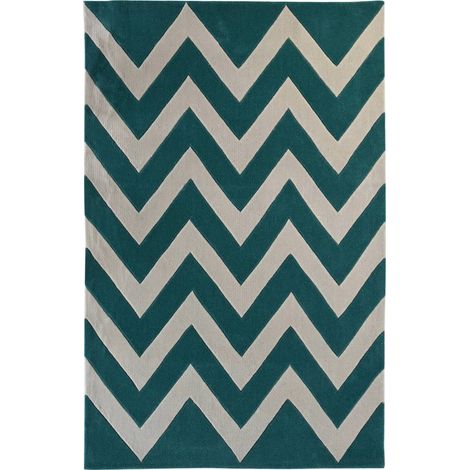 Tapis moderne design zigzag élégant en polyester - Vert émeraude et beige naturel (1/4)