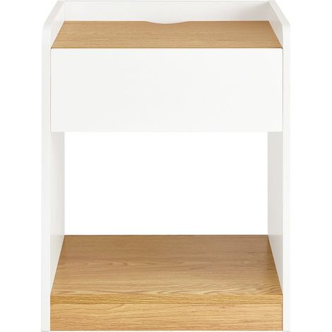 SoBuy Comodino per letto Tavolino stretto Tavolo telefono Bianco e Naturale 45x40x55cm FBT128-WN