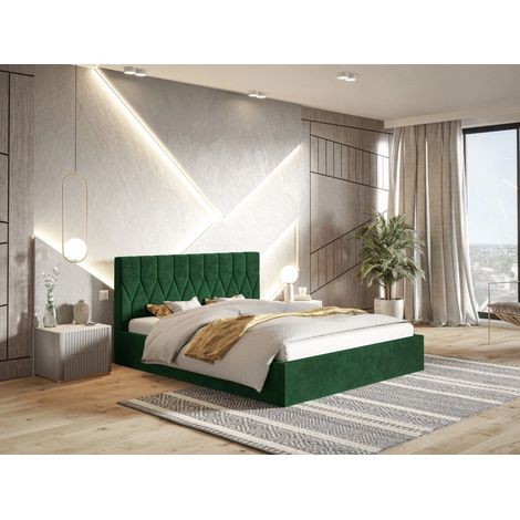 Lit rembourré avec rangement 120x200 velours vert Gaja (1/5)