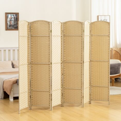 Paravent interieur en bois 6 panneaux séparateur de pièce pliable pour salon naturel(ha) chambre à coucher 240 x 170 cm finition de qualité (1/4)