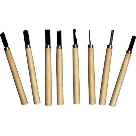Juego de 8 mini gubias para madera Brixo – mango de madera – talla de precisión