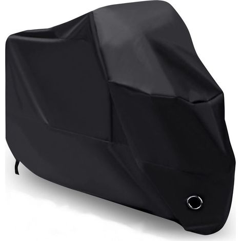 Funda para motocicleta XXL de 245x105x125cm, color negro, poliéster, resistente a excrementos de pájaros, agua, polvo/nieve/lluvia, viento y sol. Fundas protectoras para exteriores. (1/5)