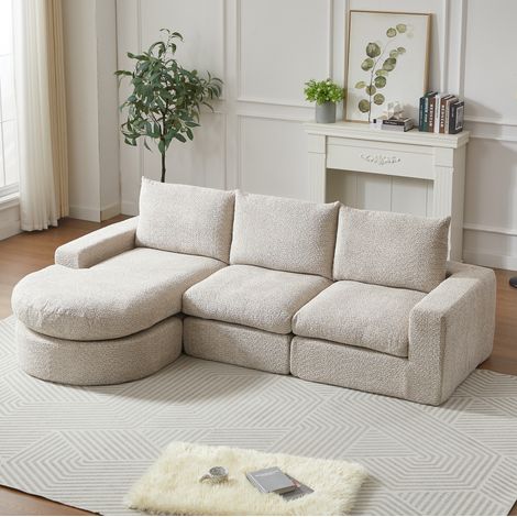 Sofá de esquina modular con chaise longue reversible, 4 módulos, beige HAVRYA (1/5)