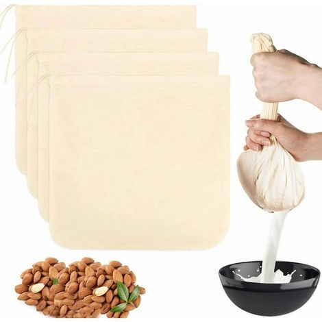 nut milk bags, 12" x 12" unbleached cotton cheese bags, reusable nut milk bags, cheese bags for almonds, cheese, yogurt, juice, tea, wine, soup