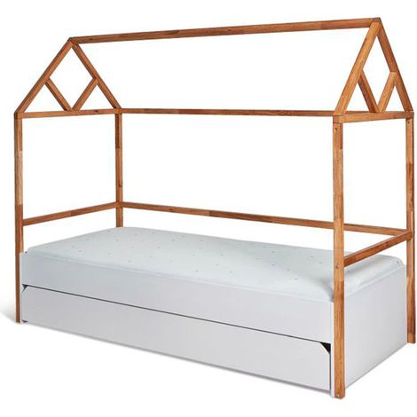 Lit cabane 90x200 sommier et tiroir inclus Bellamy Lotta Blanc (1/5)