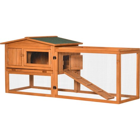 Clapier pour petits animaux avec toit en asphalte, cage en bois de sapin orange, abri extérieur pour lapins et rongeurs (1/5)