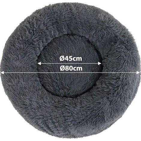 Hundekorb 80 cm Weiches Plüsch-Katzenbett, rutschfest, waschbar, rundes, flauschiges Anti-Stress-Kissenbett für Hunde und Katzen (Dunkelgrau) (1/4)