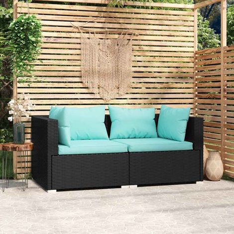 Canapé 2 places avec coussins-Sofa Noir Résine tressée (1/5)