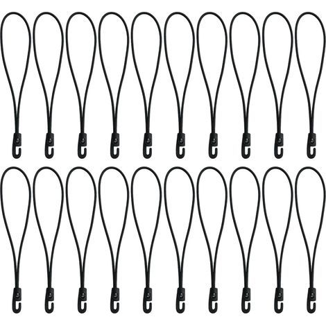 20 Pièces Tendeurs en Caoutchouc avec Crochets Élastiques 26 cm, Sandow pour Bâche Petit et Mini Format, 4 mm Épaisseur, Noir, Idéal pour Bagages et Camping (1/5)