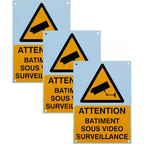 Pack 3 panneaux extérieurs 'ATTENTION BÂTIMENT SOUS VIDÉOSURVEILLANCE' - plastique rigide (format A5) (1/3)