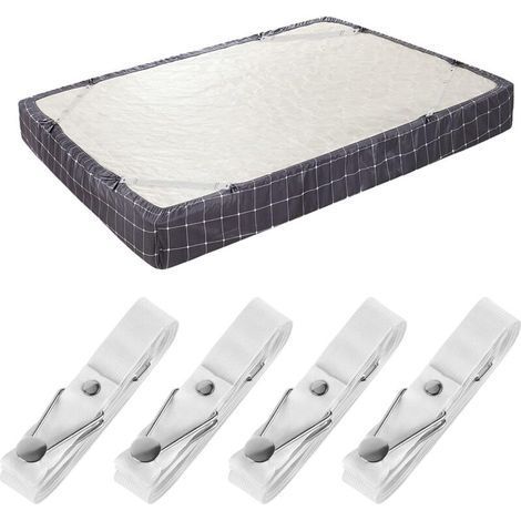 (Lot de 4 courts blancs) Sangles de support de drap de lit - Clips de drap-housse réglables Bretelles de fixation de drap de lit Support de pince élastique utilisé pour les draps de lit, les housses d (1/5)