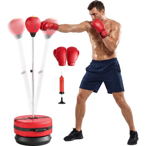 Boxsack mit Standfuß, 125-145 cm höhenverstellbares Box-Set, freistehender Speedball mit Handschuhen und Luftpumpe (1/5)
