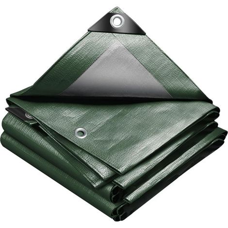 Bâche de Protection en Polyéthylène 240g/m² Imperméable(3x4m) Ultra Lourde et Résistante Revêtue des Deux Côtés avec Oeillets en Aluminium Vert et Argent (1/5)