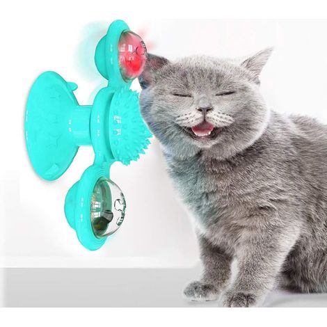 Jouet interactif pour chat d'intérieur avec herbe à chat, moulin à vent avec herbe à chat, jouet amusant avec brosse à dents, brosse pour chat, plateau rotatif, jouet de massage, à gratter et à chatou (1/5)