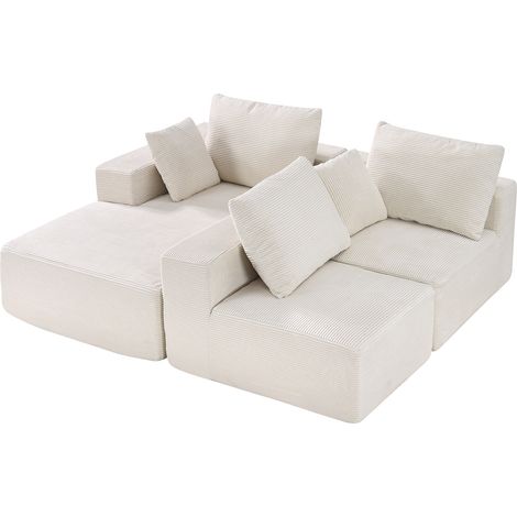 Mophorn Modulares Sofa L-förmiges Ecksofa Schlafsofa mit hochelastischem Schaumstoff & hoher Dichte, gepolstertes Cordsofa (545 kg belastbar / 265 cm lang) mit Kissen für Wohnzimmer Apartment Beige