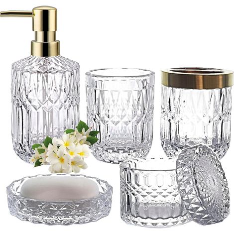 Lot de 5 organiseurs de salle de bain en verre transparent (1/5)