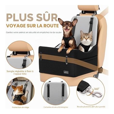 Seggiolino Auto per Cani, Cuscino Memory Foam, Copertura Lavabile, Cuscino a Doppia Faccia Nero (1/4)
