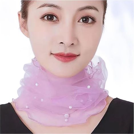 Cache-cou en mousseline de soie pour femme - Protection UV pour le visage et le cou - Convient pour les voyages d'été et les trajets (1/5)