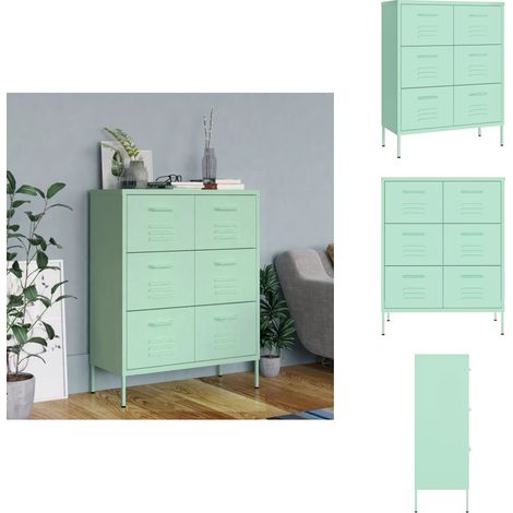 Schubladenschrank Minzgrün 80x35x101,5 cm Stahl - Schubladenschrank - Lagerschrank - Metallschrank - Stahltregal - Wohnzimmermöbel (1/5)