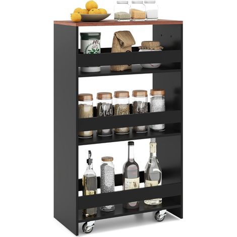 Slim 4-Tier Rolling Storage Cart with Charging Station