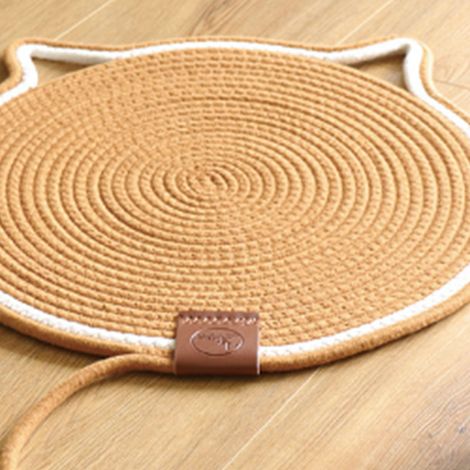 Griffoir Chat Tapis en Coton Tissé Main Forme Dessin Animé avec Balle Confortable et Résistant aux Griffes pour Chiot et Chat Couleur Café (1/4)