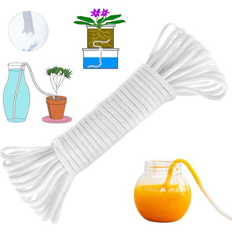 ORIMERC Corde d'arrosage automatique de 30,5 m de long pour pots de plantes d'intérieur, cordon de mèche capillaire hydroponique, garde les fleurs en pot humidité, évacuation de l'humidité, eau à (1/5)