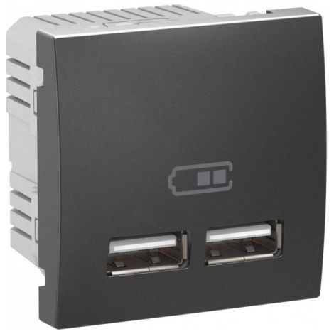 Double chargeur USB 2.1A encastré couleur graphite (sans support ni plaque) Unica SCHNEIDER MGU3.418.12