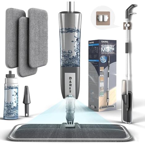 Balai serpillère avec Fonction de pulvérisation, Balai pulvérisateur Rotatif à 360 ° avec 3 tampons en Microfibre lavables, réservoir d'eau de 500 ML, 1 Support pour serpillère, serpillère pour (1/5)