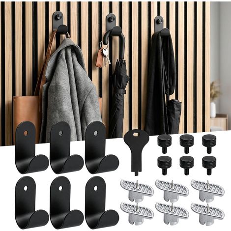 6 ganchos para paneles acústicos, no requieren perforación, perchero Perchero metálico de pared, gancho para paneles acústicos de madera con paneles horizontales y verticales (1/5)