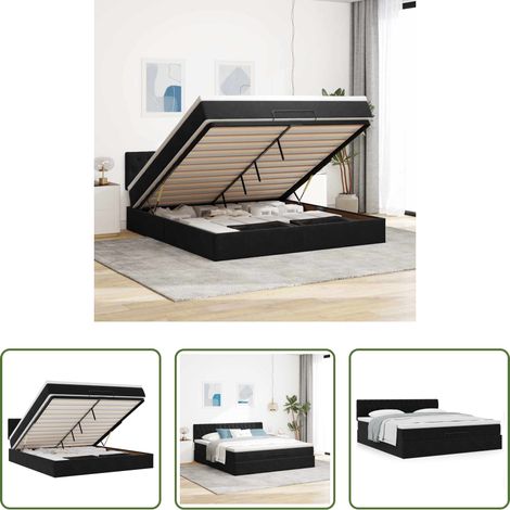 Matratze - Ottoman-Bett mit Matratze Schwarz 160x200 cm Samt (1/5)