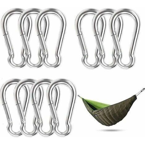 10 Pièces Mousqueton en Acier Inoxydable Attache Mousqueton Clip Mousqueton Étanche Résistant à la Rouille Durable pour Sports Hamac Pêche Balançoire Camping Maison Horticulture Décoration (1/4)