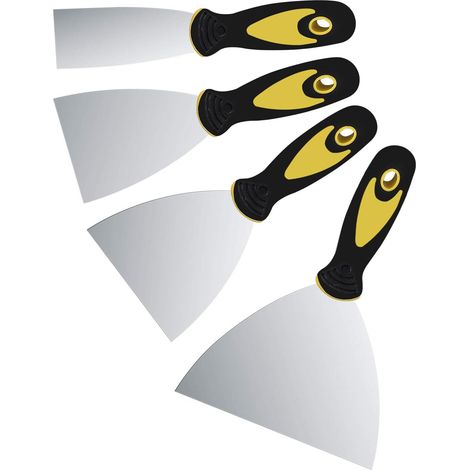 Lot de 4 grattoirs à papier peint, 5,1 cm, 7,6 cm, 10,2 cm, 12,7 cm, grattoir à peinture en acier inoxydable, outils de peinture pour papier peint, cloison sèche, finition, décalcomanies de plâtre. (1/5)