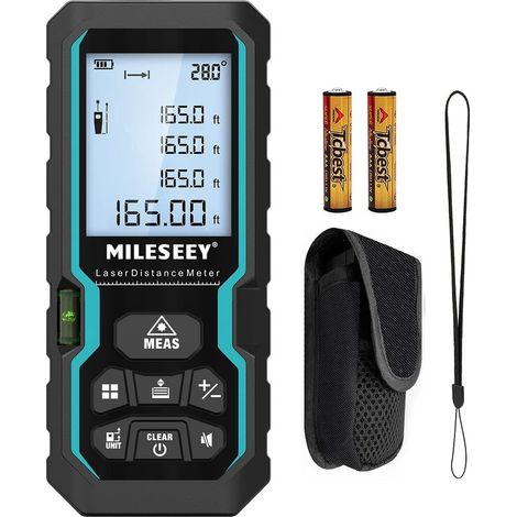 Télémètre Laser Numérique, 50m/165ft Mesure Laser avec Niveau Électronique & Rétroéclairage LCD, IP54 m/in/ft/ft+in Mesure du Pythagore Distance Surface Volume (1/4)