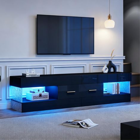 Mueble TV 152 x 35 x 40 cm negro brillante con LED y almacenaje - CHICFURN (1/5)