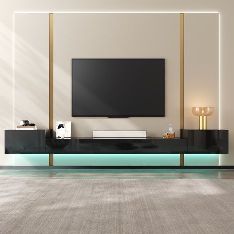 Möbel TV-Wandboard mit per App steuerbarer LED, 245 x 30 x 26 cm, schwarz, OKMYHOME (1/5)