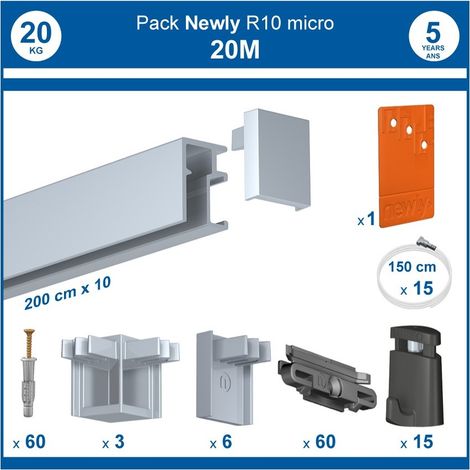 Pack complet 20 mètres cimaise R10 MICRO PERLON couleur Aluminium anodisé (1/5)