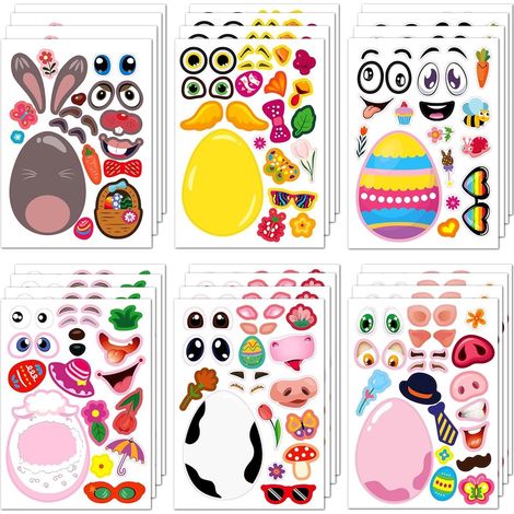 Stickers De Pascua - 24 Hojas Con Cierre De Velcro Y Caras Temáticas - Para Manualidades Infantiles Y Decoración Festiva - 144 Unidades (1/5)