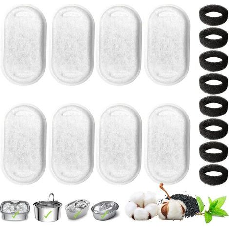 8 + 8 Pièces Filtre Fontaine Chat, Fontaine à Boire Chat Filtre de Rechange pour Fontaine à Boire en Acier Inoxydable de 3,2 L et 2 L pour Chats et Chiens, avec Filtre à Charbon et Filtre en Mousse (1/5)