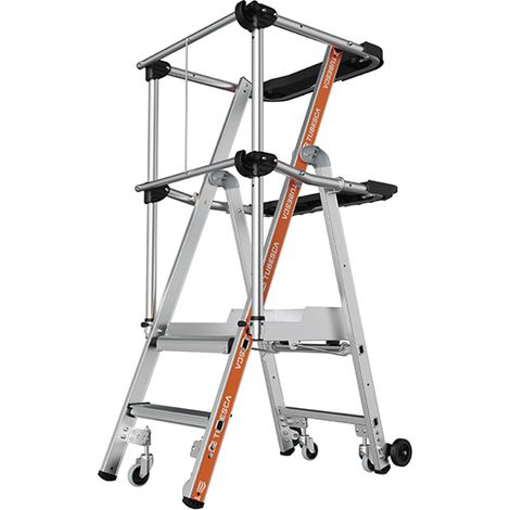 Tubesca Comabi – Escabeau 2 marches hauteur de travail 2,48m – Plateforme antidérapante 0,50x0,40m – Stabilisateurs latéraux – 2274162