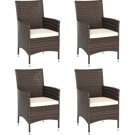 Outsunny 4PC Outdoor Rattan Armchair Wicker Dining Chair Set for Garden Coffee