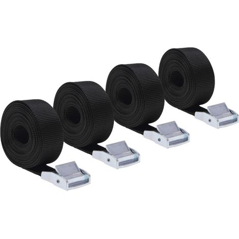 Lot de 4 sangles d'arrimage avec boucle - 25 mm x 2,5 m - Noir - Linxor (1/3)