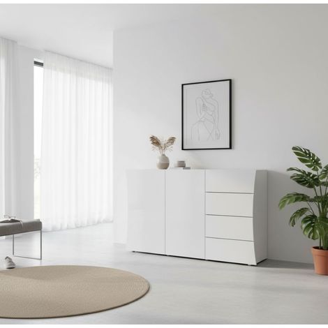 Dmora Aparador moderno, Aparador de diseño con 2 puertas y 4 cajones, Made in Italy, Mueble para TV, Buffet de salón, 124x40h82 cm, color blanco brillante, con embalaje reforzado (1/5)