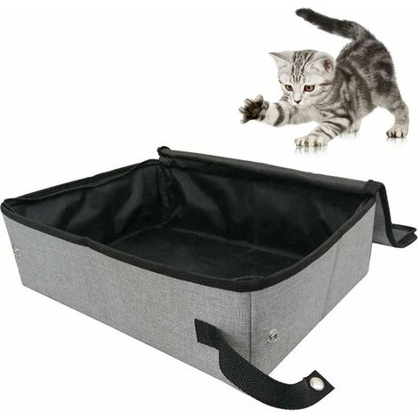 Ahlsen Katzentoilette-Deckel, Katzentoilette, wasserdicht, faltbar, mit Deckel für einfachen Transport, 40 x 30 x 10 cm, Grau (1/5)