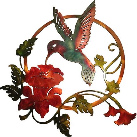 Décoration Murale Colibri - En Fer Forgé - Finition Noire Texturée - Pour Intérieur Et Extérieur - 32 x 31 cm - 1 Pièce (1/5)